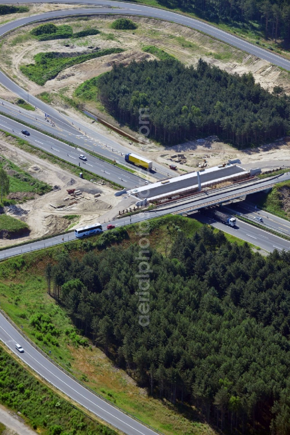 Kremmen from above - Construction site of expansion of the junction Kremmen - Havelland at the motorway A10 and A24 in the state Brandenburg