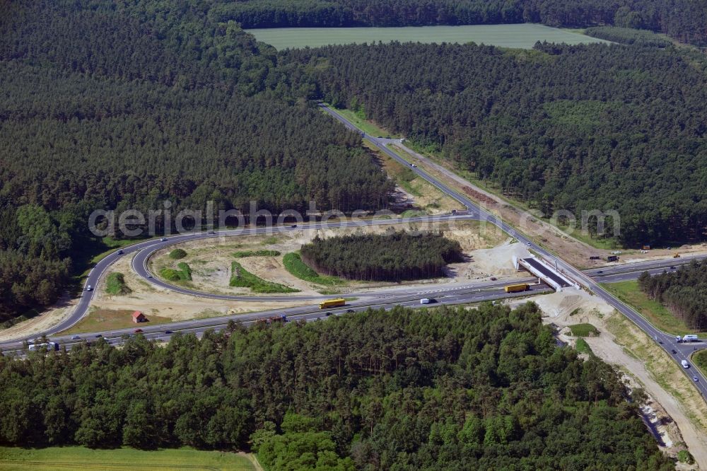 Kremmen from above - Construction site of expansion of the junction Kremmen - Havelland at the motorway A10 and A24 in the state Brandenburg