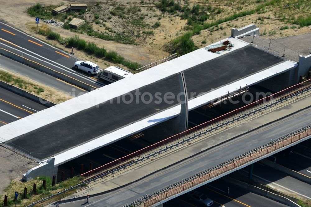 Aerial image Kremmen - Construction site of expansion of the junction Kremmen - Havelland at the motorway A10 and A24 in the state Brandenburg