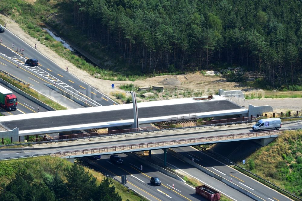 Kremmen from above - Construction site of expansion of the junction Kremmen - Havelland at the motorway A10 and A24 in the state Brandenburg