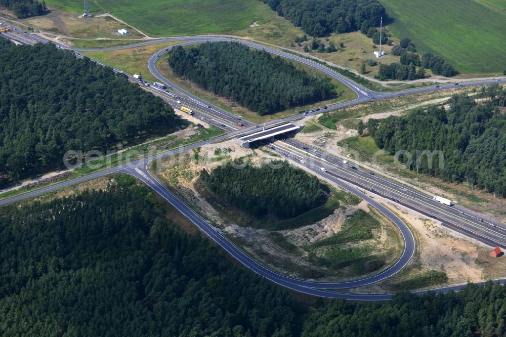 Aerial image Kremmen - Construction site of expansion of the junction Kremmen - Havelland at the motorway A10 and A24 in the state Brandenburg