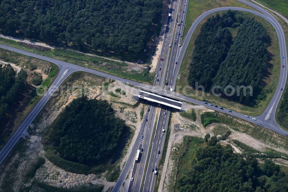 Aerial photograph Kremmen - Construction site of expansion of the junction Kremmen - Havelland at the motorway A10 and A24 in the state Brandenburg