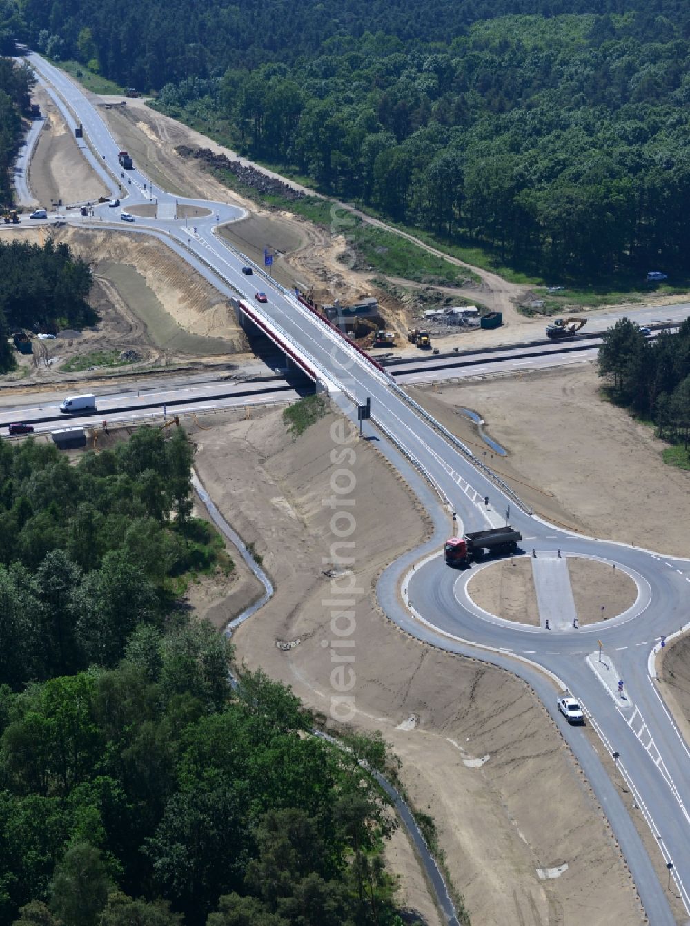 Aerial photograph Kremmen - Construction site of expansion of the junction Kremmen - Havelland at the motorway A10 and A24 in the state Brandenburg