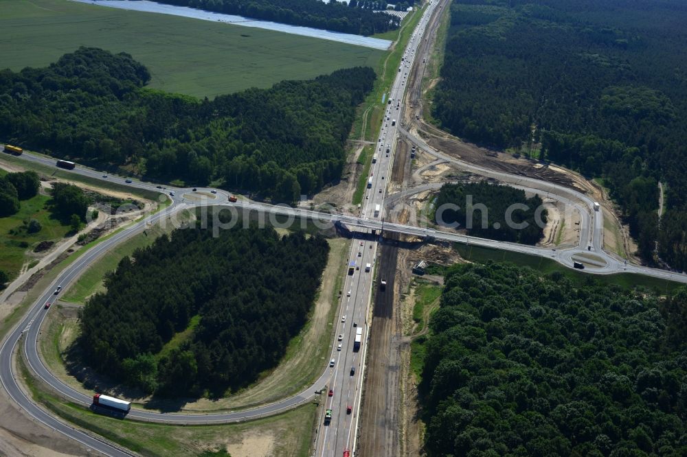 Aerial photograph Kremmen - Construction site of expansion of the junction Kremmen - Havelland at the motorway A10 and A24 in the state Brandenburg