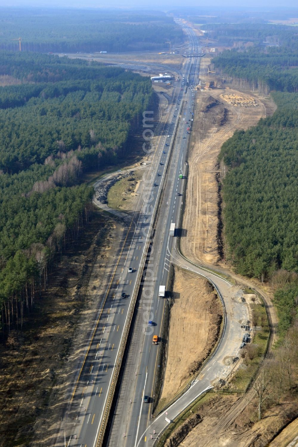 Groß Ziethen from above - Construction site of the junction Havelland at the motorway A10 and A24 in the state Brandenburg