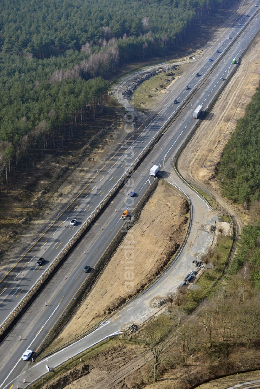 Groß Ziethen from the bird's eye view: Construction site of the junction Havelland at the motorway A10 and A24 in the state Brandenburg