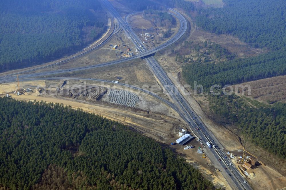 Groß Ziethen from above - Construction site of the junction Havelland at the motorway A10 and A24 in the state Brandenburg