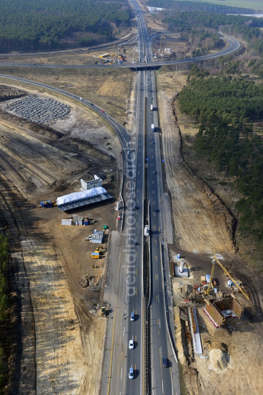 Aerial photograph Groß Ziethen - Construction site of the junction Havelland at the motorway A10 and A24 in the state Brandenburg