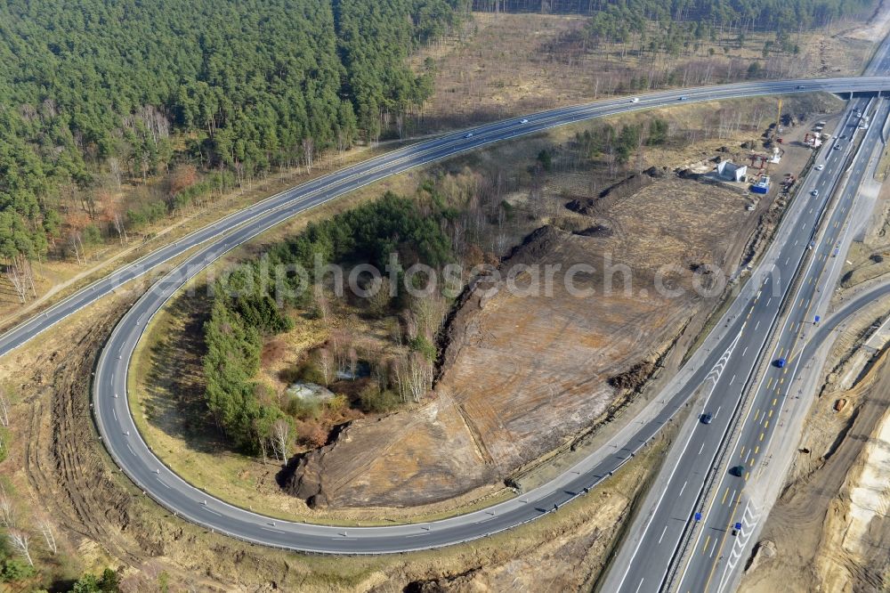 Groß Ziethen from the bird's eye view: Construction site of the junction Havelland at the motorway A10 and A24 in the state Brandenburg