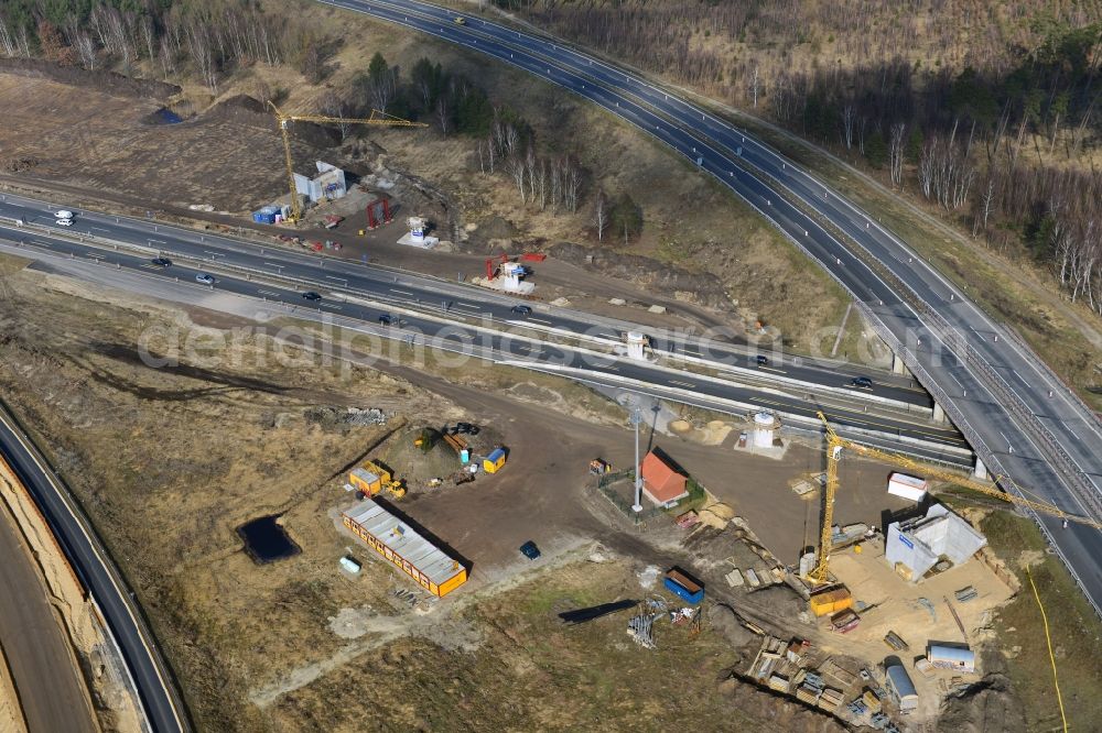 Aerial photograph Groß Ziethen - Construction site of the junction Havelland at the motorway A10 and A24 in the state Brandenburg