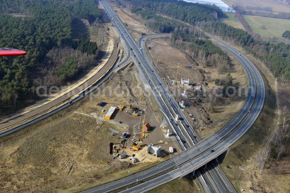 Groß Ziethen from above - Construction site of the junction Havelland at the motorway A10 and A24 in the state Brandenburg