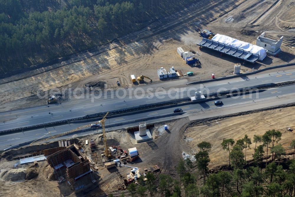 Groß Ziethen from the bird's eye view: Construction site of the junction Havelland at the motorway A10 and A24 in the state Brandenburg