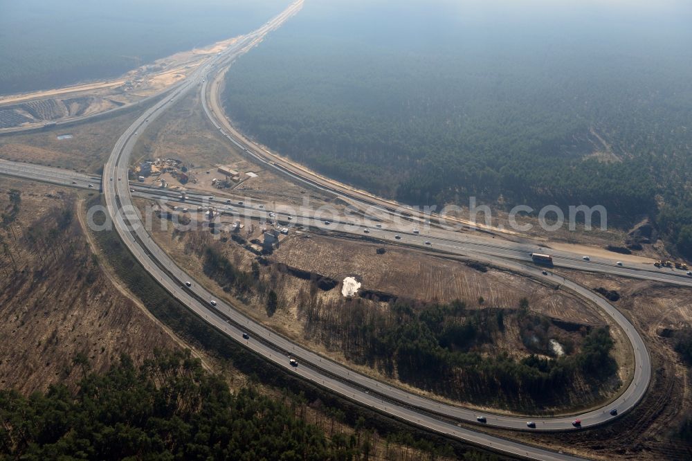 Aerial image Groß Ziethen - Construction site of the junction Havelland at the motorway A10 and A24 in the state Brandenburg