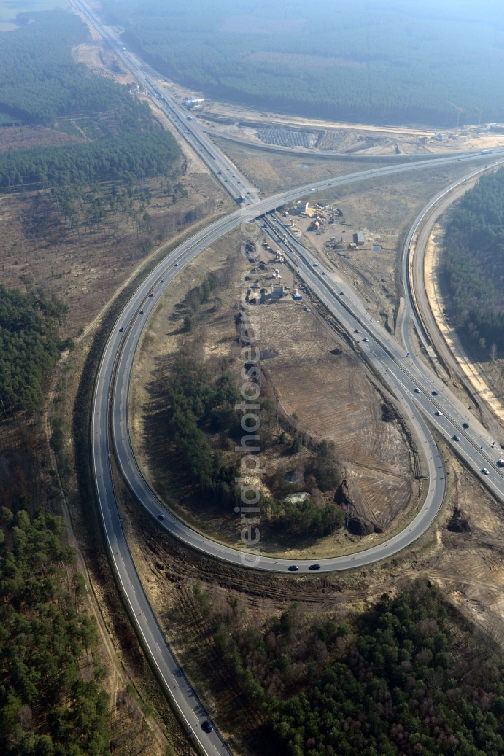 Aerial photograph Groß Ziethen - Construction site of the junction Havelland at the motorway A10 and A24 in the state Brandenburg