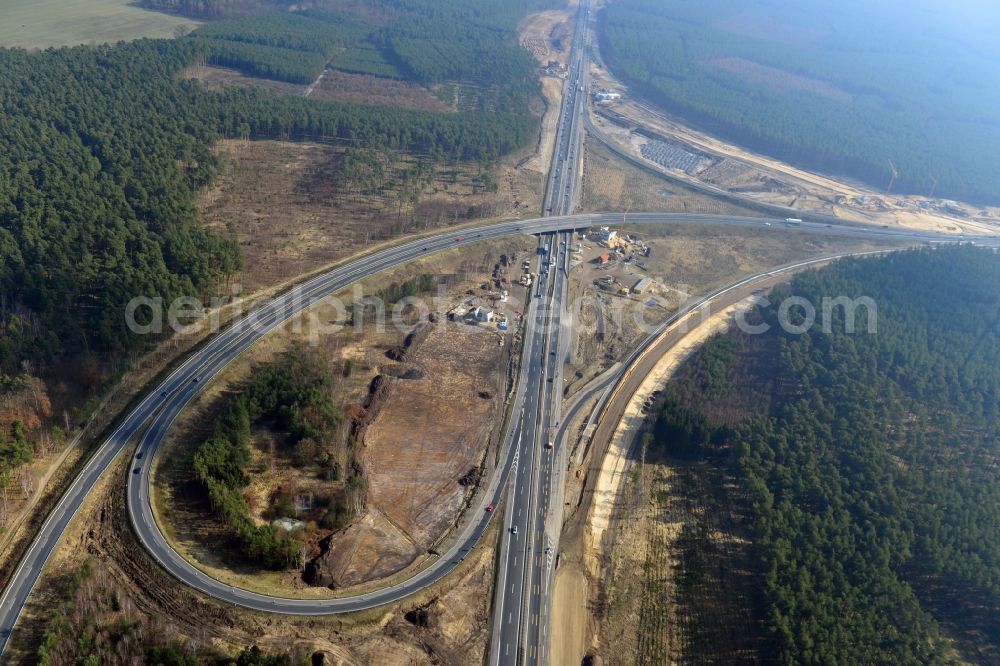 Groß Ziethen from above - Construction site of the junction Havelland at the motorway A10 and A24 in the state Brandenburg