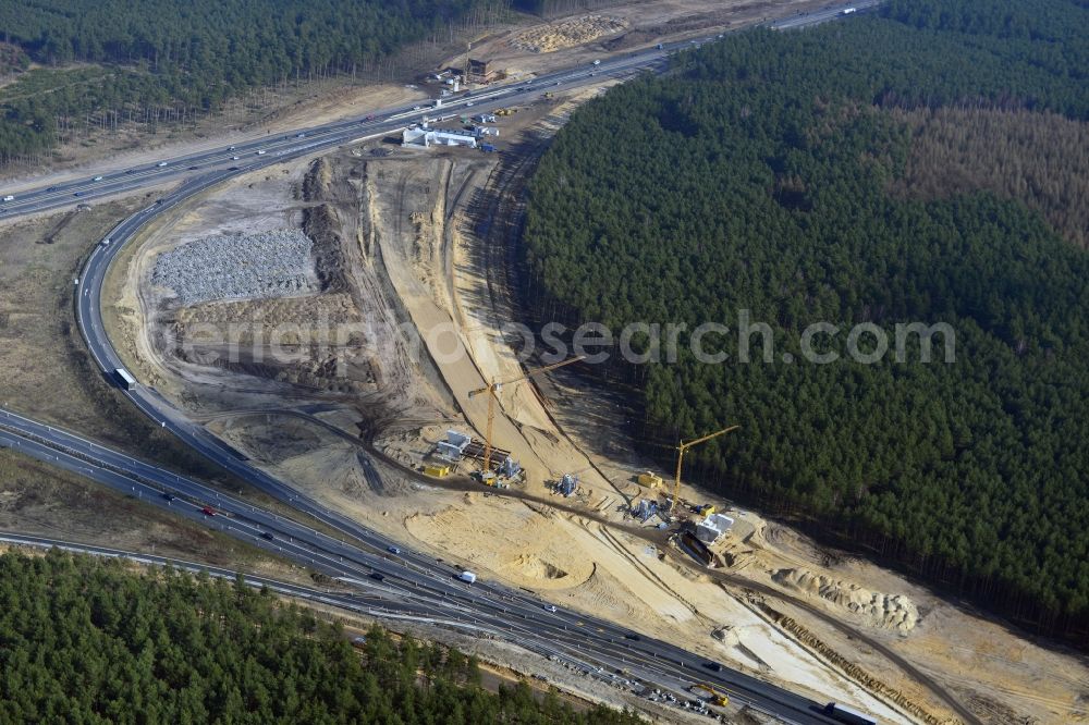 Groß Ziethen from the bird's eye view: Construction site of the junction Havelland at the motorway A10 and A24 in the state Brandenburg