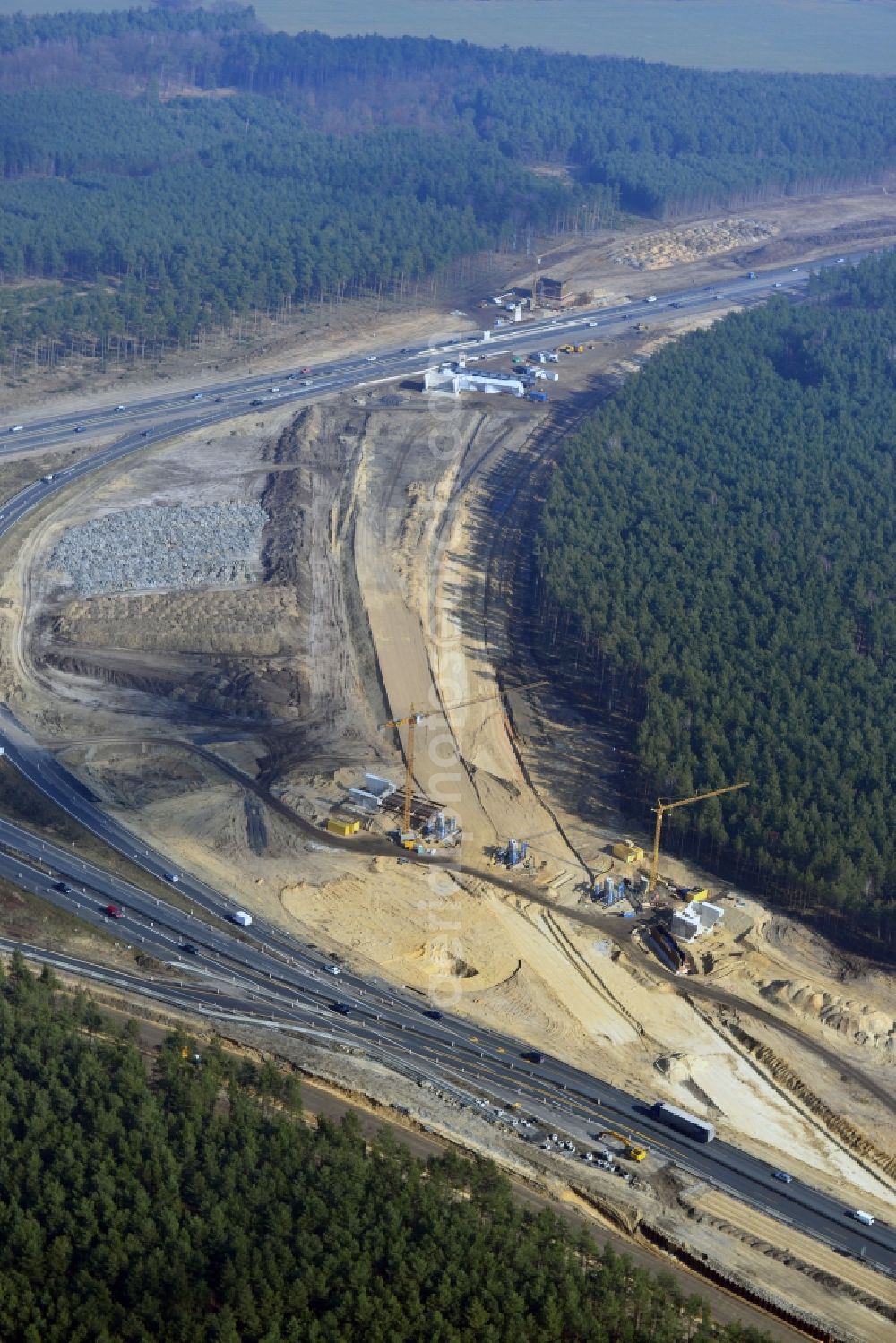 Aerial image Groß Ziethen - Construction site of the junction Havelland at the motorway A10 and A24 in the state Brandenburg