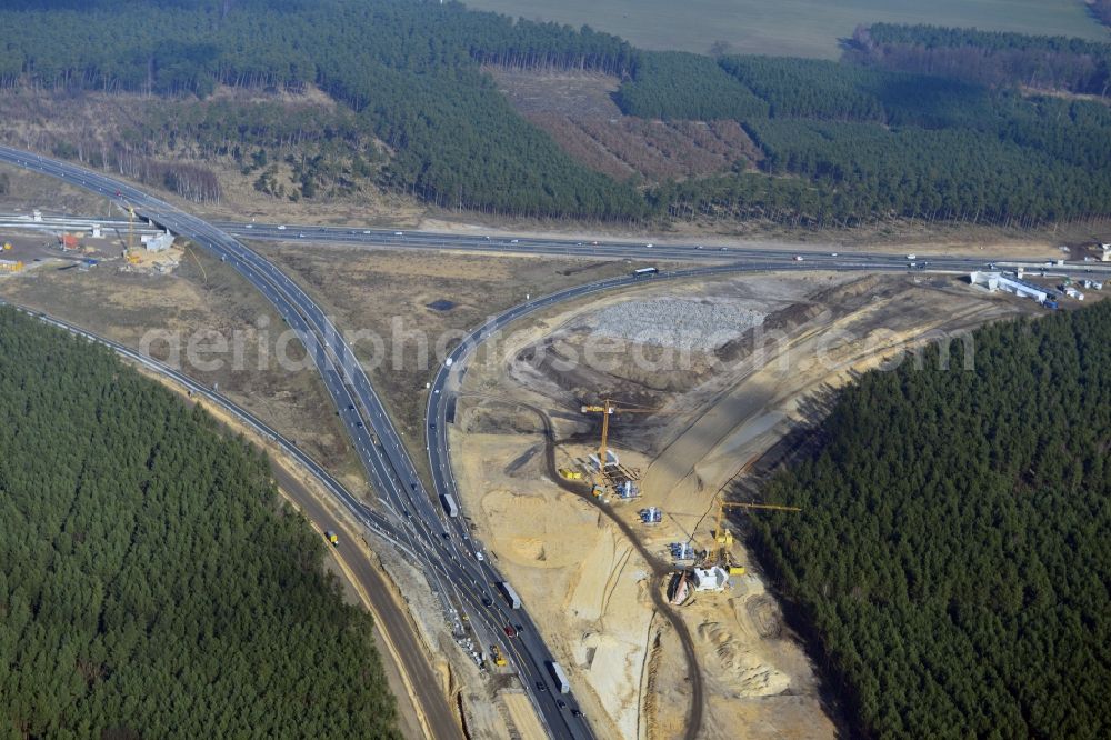 Aerial photograph Groß Ziethen - Construction site of the junction Havelland at the motorway A10 and A24 in the state Brandenburg