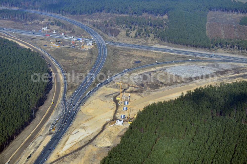 Groß Ziethen from above - Construction site of the junction Havelland at the motorway A10 and A24 in the state Brandenburg