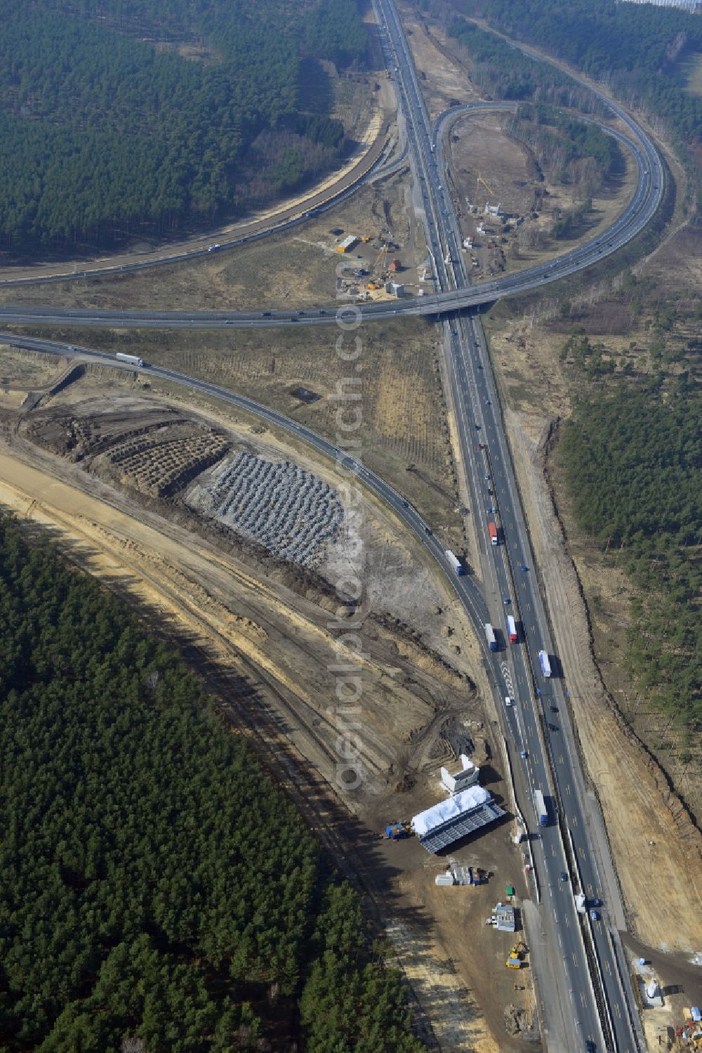 Groß Ziethen from the bird's eye view: Construction site of the junction Havelland at the motorway A10 and A24 in the state Brandenburg