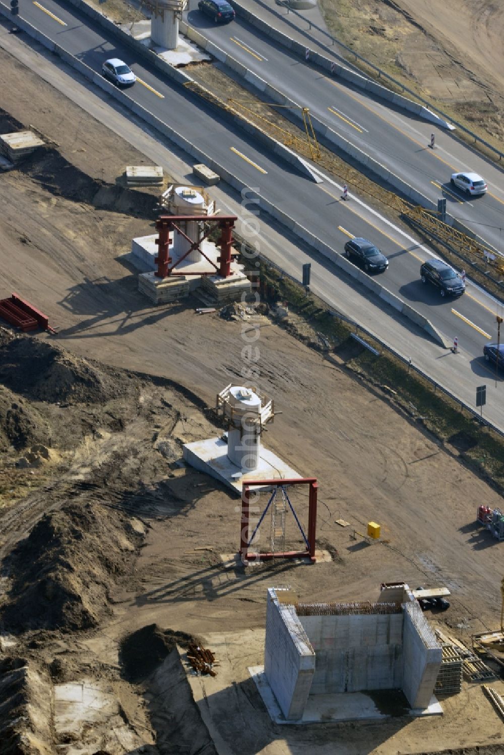 Aerial photograph Groß Ziethen - Construction site of the junction Havelland at the motorway A10 and A24 in the state Brandenburg