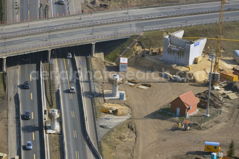 Groß Ziethen from above - Construction site of the junction Havelland at the motorway A10 and A24 in the state Brandenburg