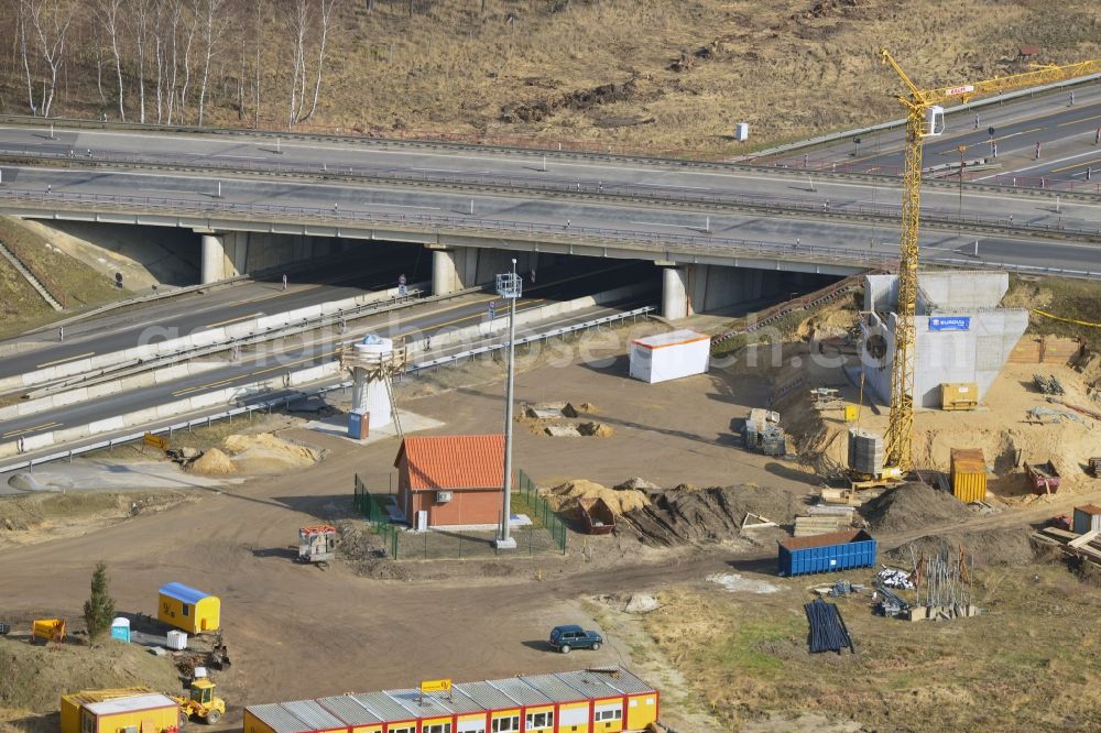 Groß Ziethen from the bird's eye view: Construction site of the junction Havelland at the motorway A10 and A24 in the state Brandenburg