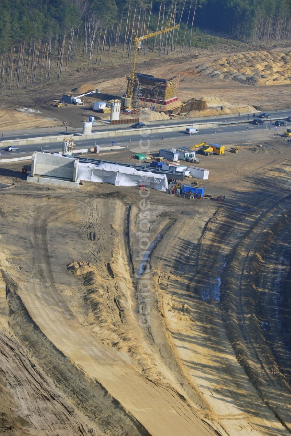 Aerial image Groß Ziethen - Construction site of the junction Havelland at the motorway A10 and A24 in the state Brandenburg