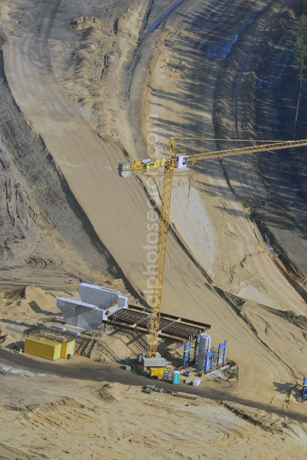 Aerial photograph Groß Ziethen - Construction site of the junction Havelland at the motorway A10 and A24 in the state Brandenburg