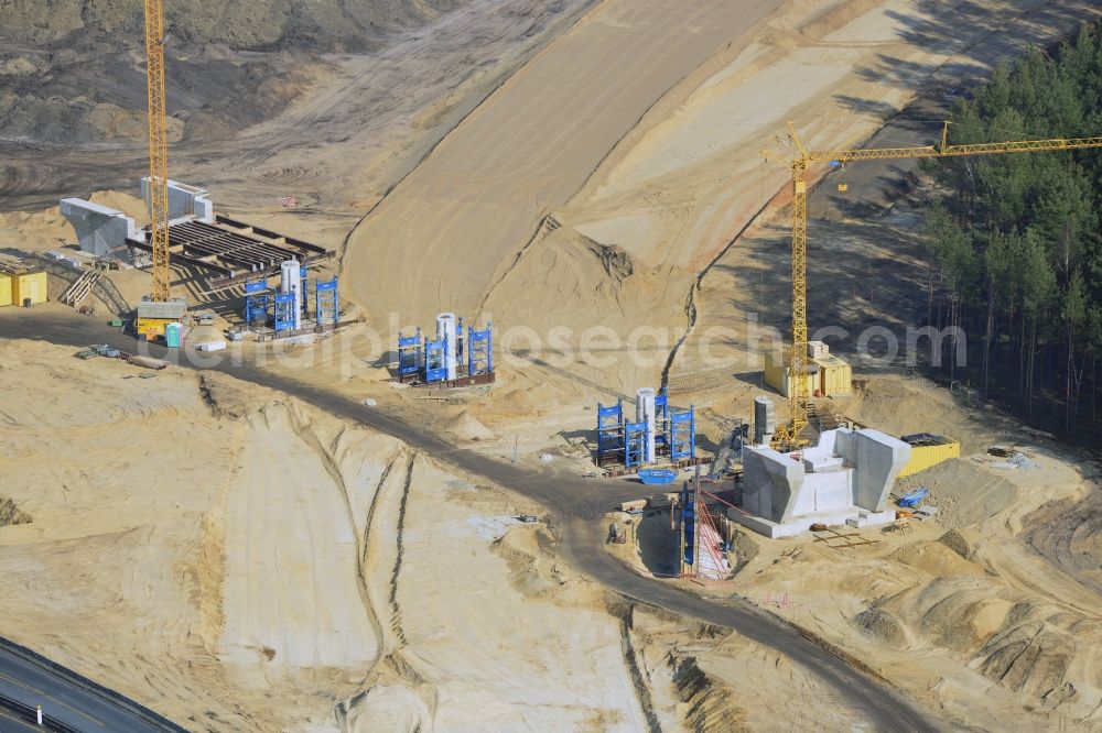 Groß Ziethen from above - Construction site of the junction Havelland at the motorway A10 and A24 in the state Brandenburg