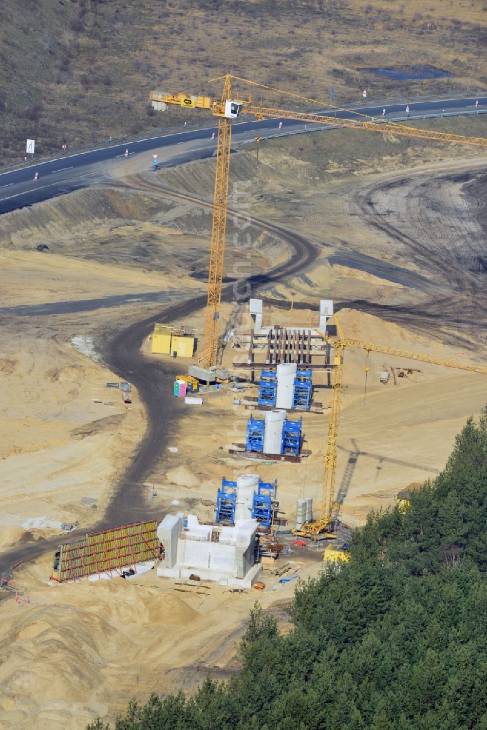 Groß Ziethen from the bird's eye view: Construction site of the junction Havelland at the motorway A10 and A24 in the state Brandenburg