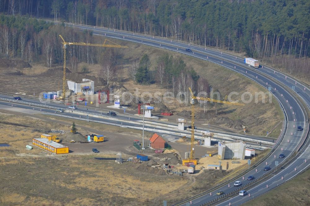 Aerial photograph Groß Ziethen - Construction site of the junction Havelland at the motorway A10 and A24 in the state Brandenburg