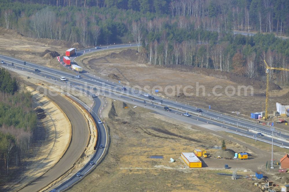 Groß Ziethen from above - Construction site of the junction Havelland at the motorway A10 and A24 in the state Brandenburg