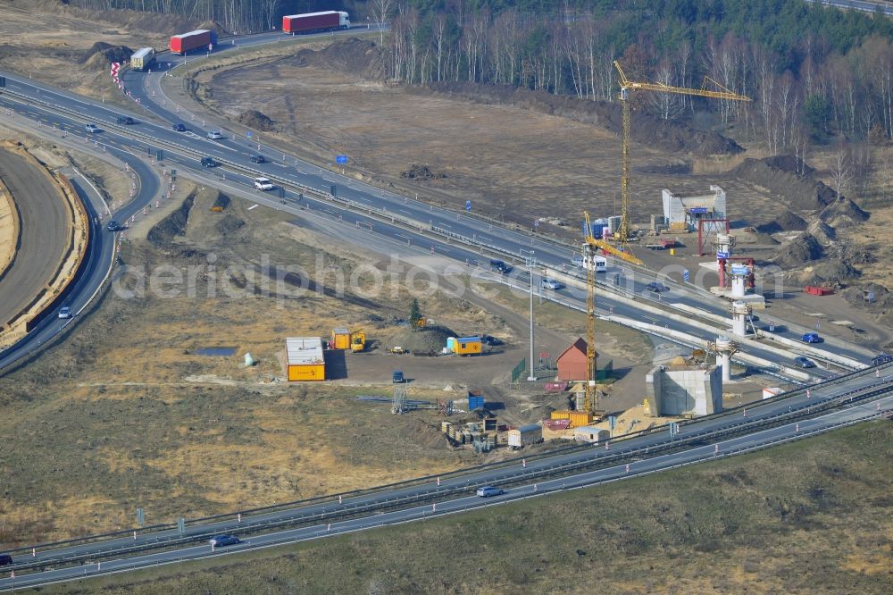 Groß Ziethen from the bird's eye view: Construction site of the junction Havelland at the motorway A10 and A24 in the state Brandenburg