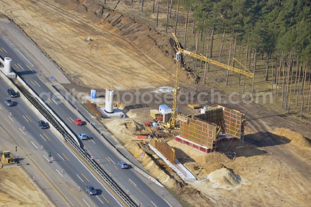 Aerial photograph Groß Ziethen - Construction site of the junction Havelland at the motorway A10 and A24 in the state Brandenburg