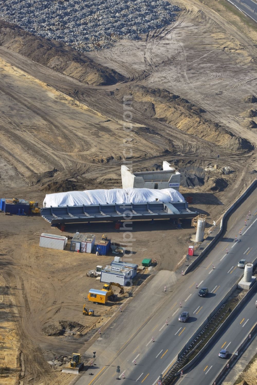 Groß Ziethen from above - Construction site of the junction Havelland at the motorway A10 and A24 in the state Brandenburg