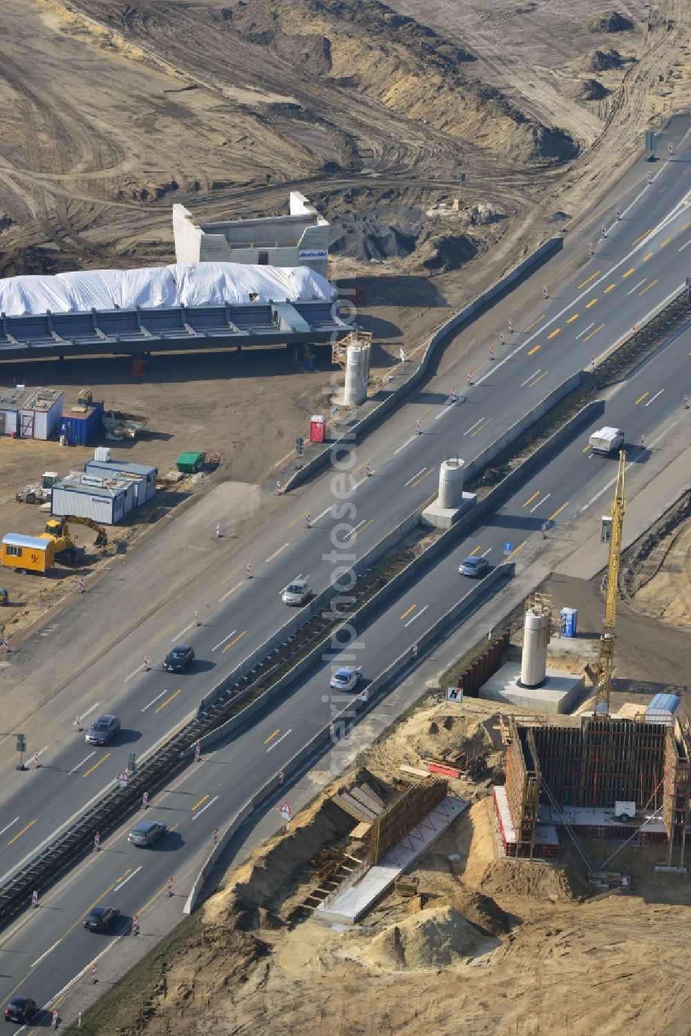 Groß Ziethen from the bird's eye view: Construction site of the junction Havelland at the motorway A10 and A24 in the state Brandenburg