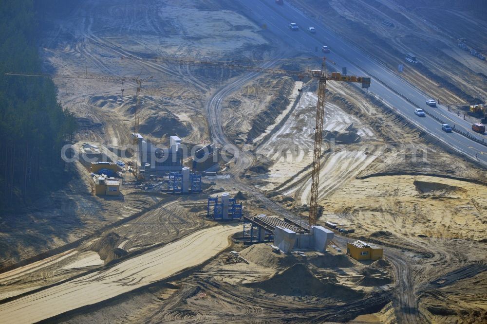 Groß Ziethen from above - Construction site of the junction Havelland at the motorway A10 and A24 in the state Brandenburg