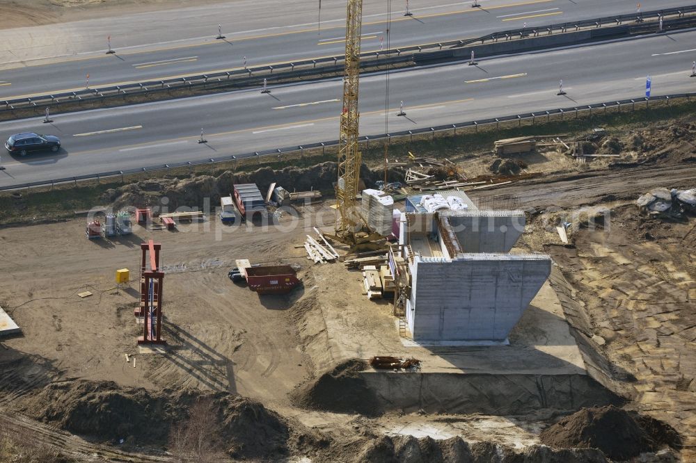 Groß Ziethen from the bird's eye view: Construction site of the junction Havelland at the motorway A10 and A24 in the state Brandenburg