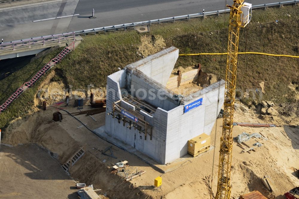 Groß Ziethen from above - Construction site of the junction Havelland at the motorway A10 and A24 in the state Brandenburg