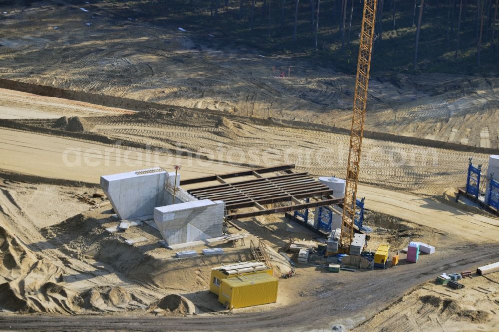 Groß Ziethen from the bird's eye view: Construction site of the junction Havelland at the motorway A10 and A24 in the state Brandenburg