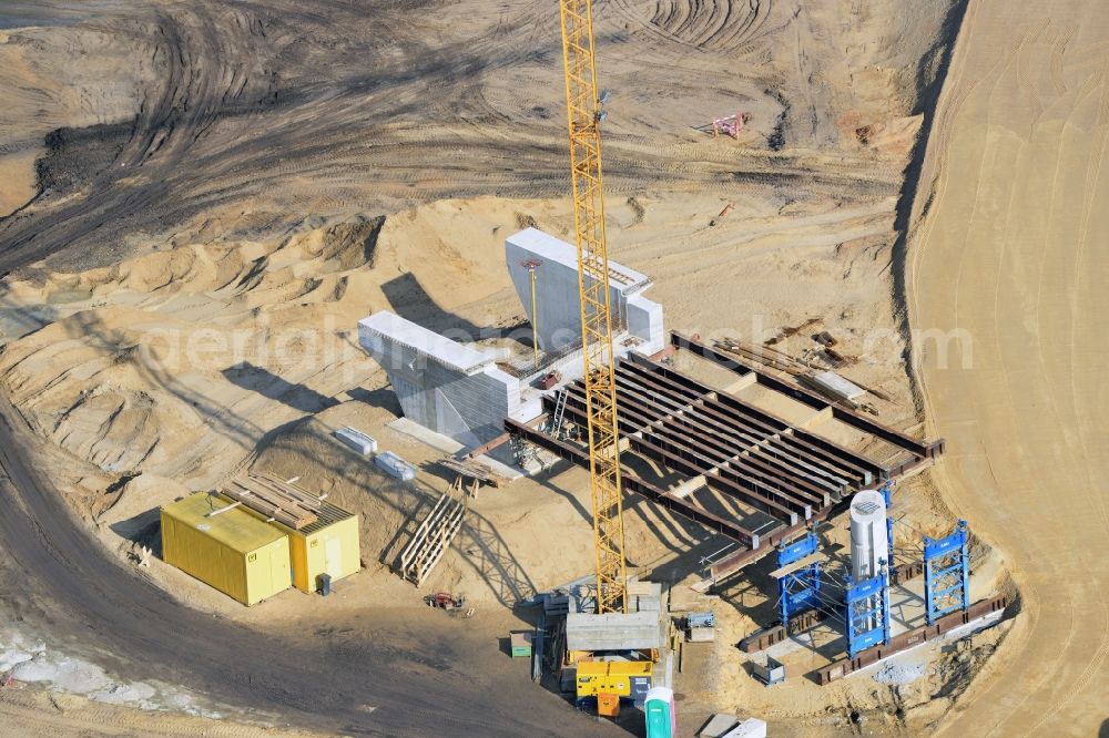 Aerial photograph Groß Ziethen - Construction site of the junction Havelland at the motorway A10 and A24 in the state Brandenburg