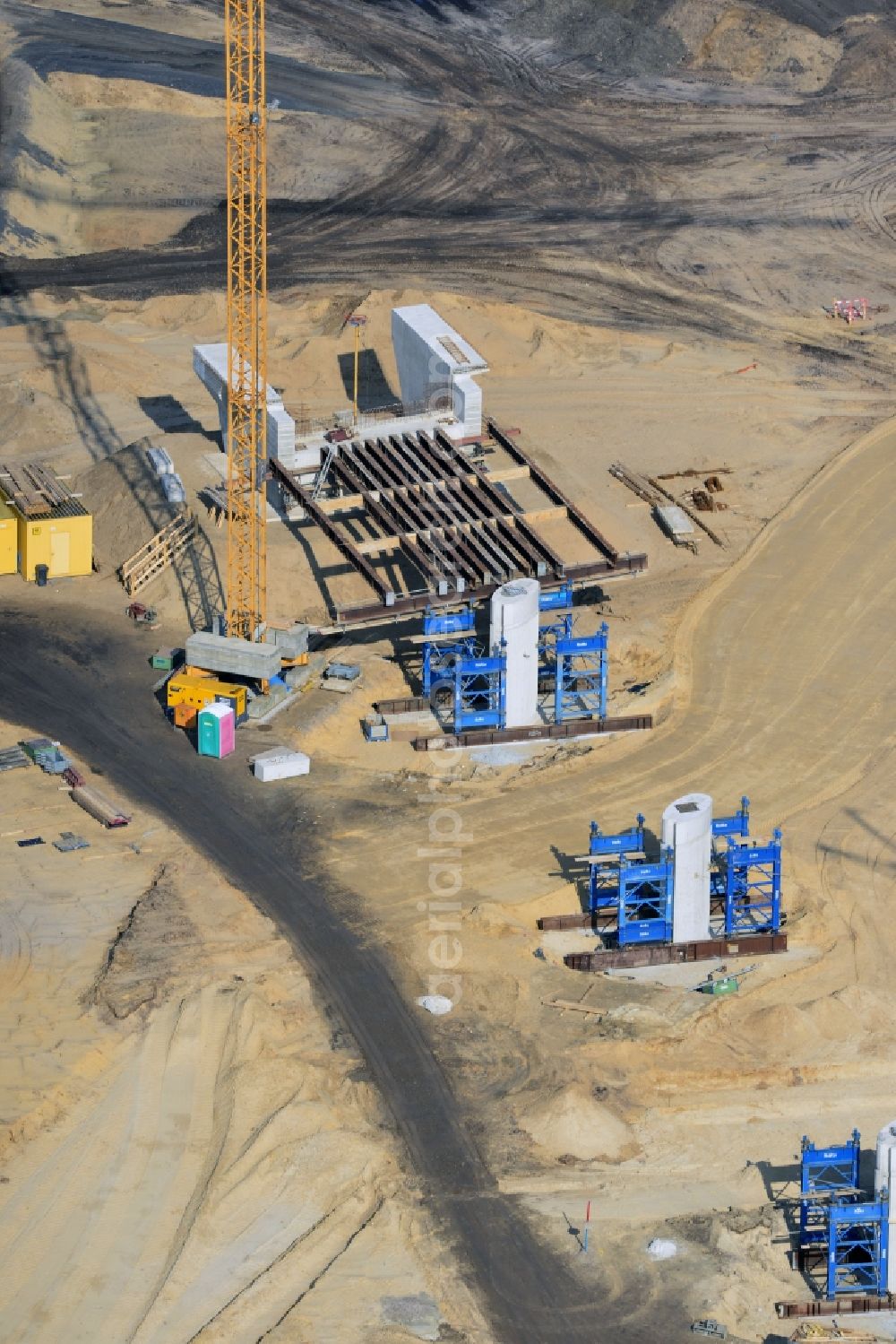 Groß Ziethen from above - Construction site of the junction Havelland at the motorway A10 and A24 in the state Brandenburg