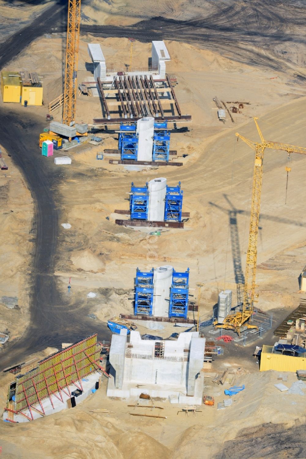 Groß Ziethen from the bird's eye view: Construction site of the junction Havelland at the motorway A10 and A24 in the state Brandenburg