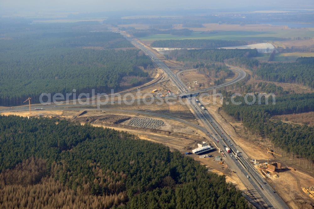 Aerial photograph Groß Ziethen - Construction site of the junction Havelland at the motorway A10 and A24 in the state Brandenburg