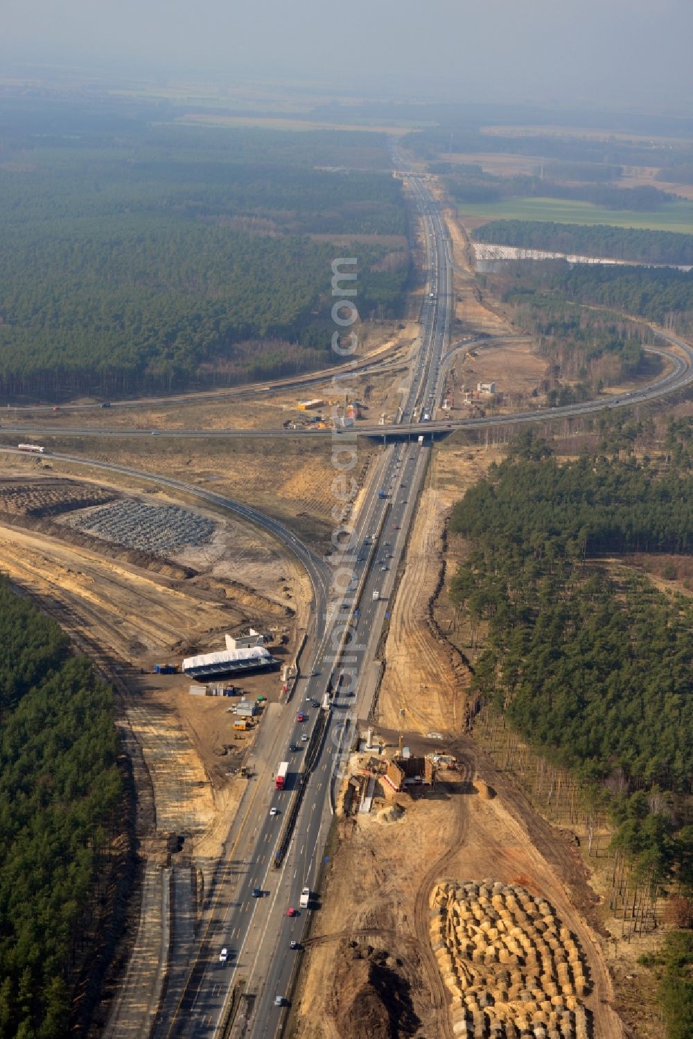 Groß Ziethen from above - Construction site of the junction Havelland at the motorway A10 and A24 in the state Brandenburg