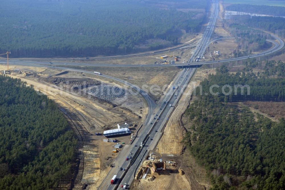 Groß Ziethen from the bird's eye view: Construction site of the junction Havelland at the motorway A10 and A24 in the state Brandenburg