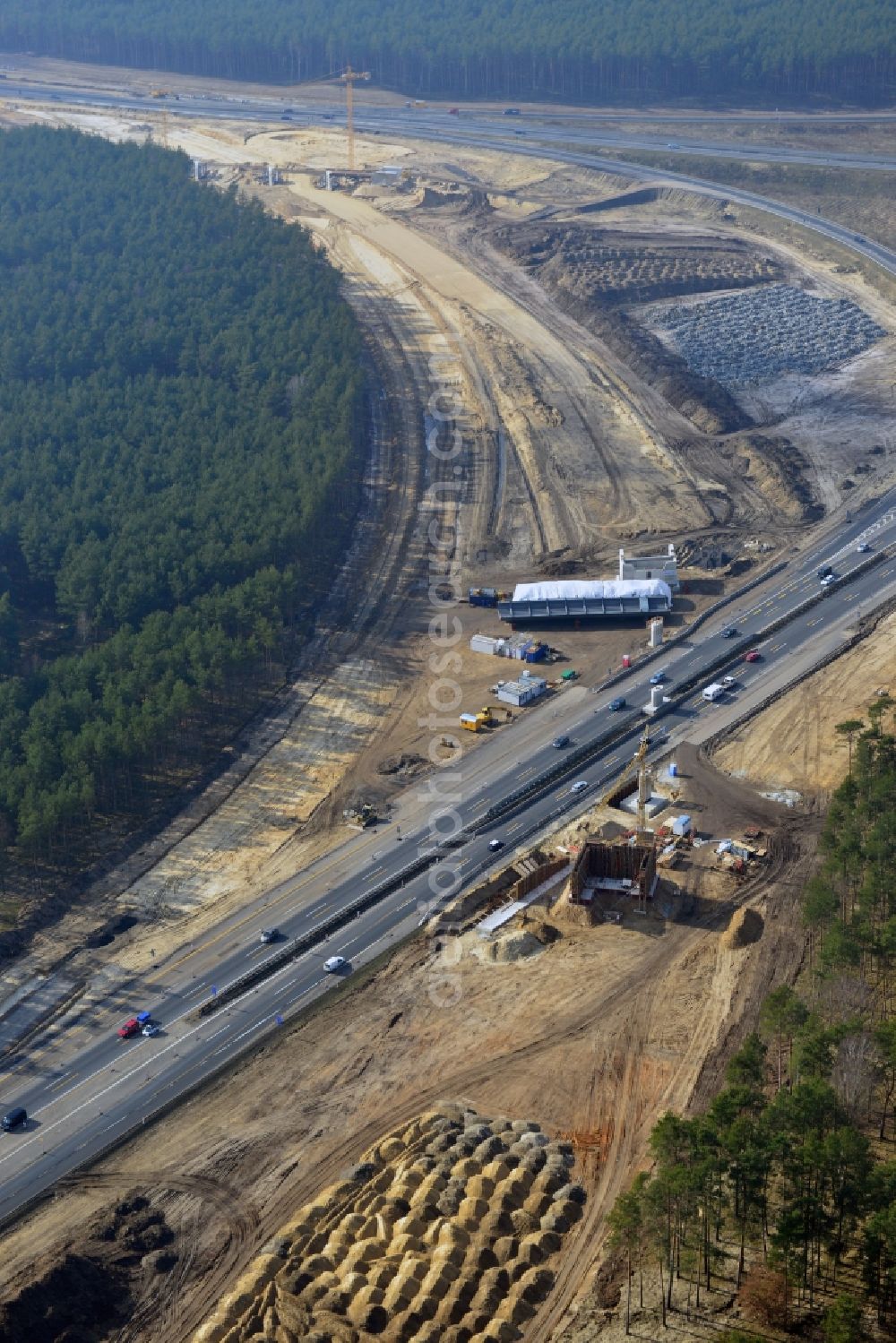 Aerial image Groß Ziethen - Construction site of the junction Havelland at the motorway A10 and A24 in the state Brandenburg