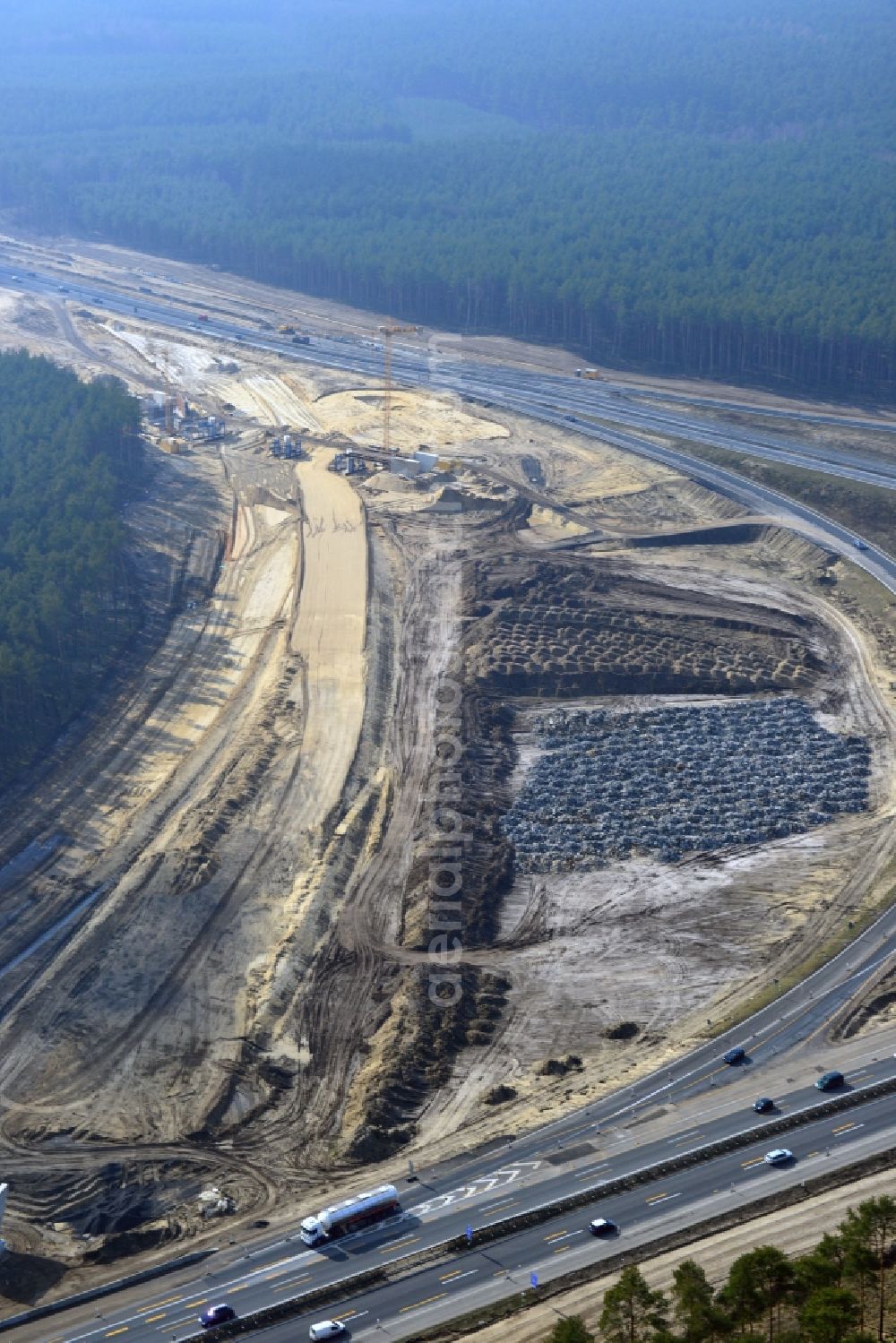 Aerial photograph Groß Ziethen - Construction site of the junction Havelland at the motorway A10 and A24 in the state Brandenburg