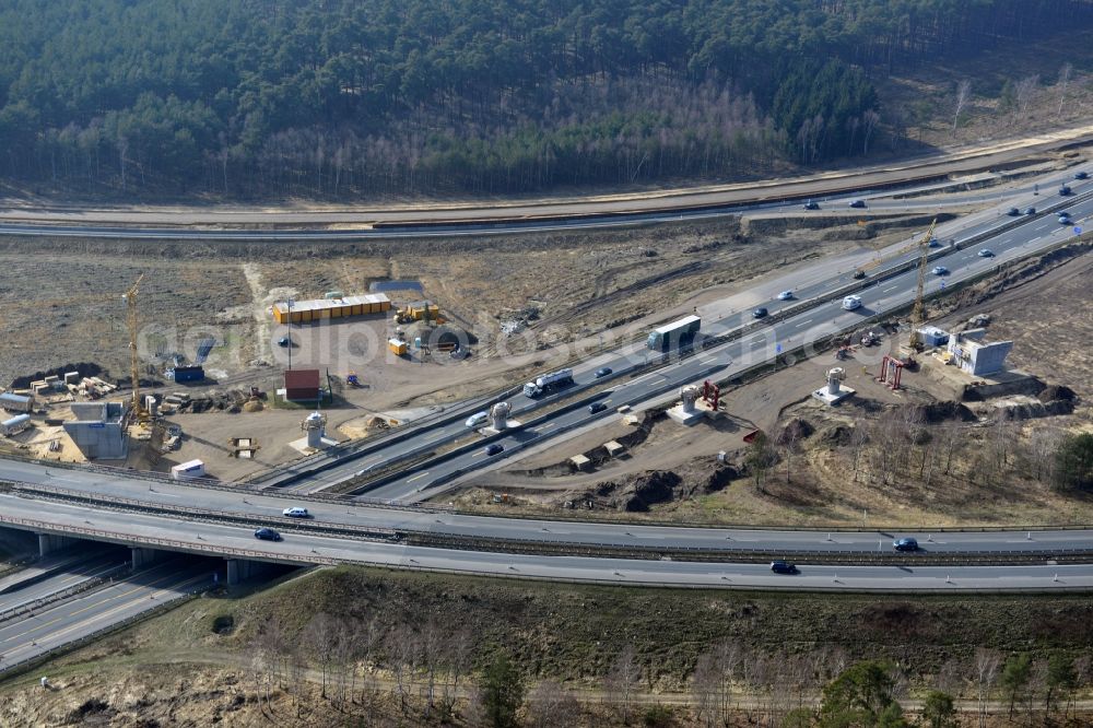 Groß Ziethen from above - Construction site of the junction Havelland at the motorway A10 and A24 in the state Brandenburg